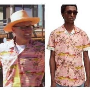 Scotch & Soda Men's Pink Palm Tree Print Hawaiian Shirt Size XL